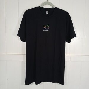 Apple T-Shirt Mens Large Black Happy Birthday Mac 30th Anniversary Rainbow‎ Logo